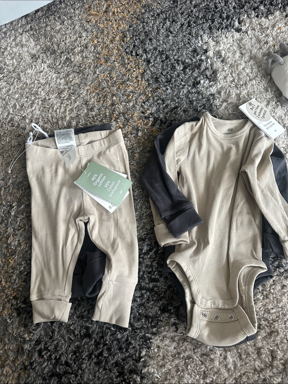 H&M Ribbed Baby One-Piece and Pants Set - Cream and Dark Gray
